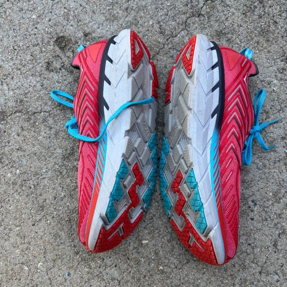 Hoka One One Clifton 4 Womens 9.5 Red Blue Running Walking Sneaker Trainers Gym - Picture 5 of 7